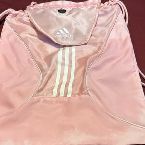 Adidas Light Pink Drawstring Bag with White Stripes